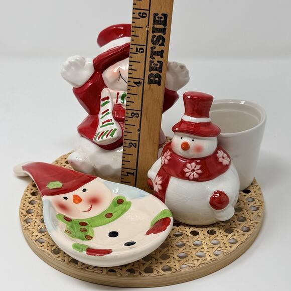 LOT- Snowman Spoon Rest Candle Holder& Santa Figurine Christmas Decor Holiday - Picture 3 of 3
